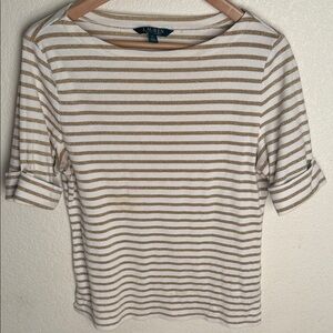 Lauren Gold and White Striped Women's Top size xl